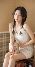小碎花肩带白裙双麻花辫白袜少女居家慵懒动人休闲写真