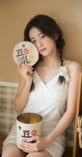 小碎花肩带白裙双麻花辫白袜少女居家慵懒动人休闲写真