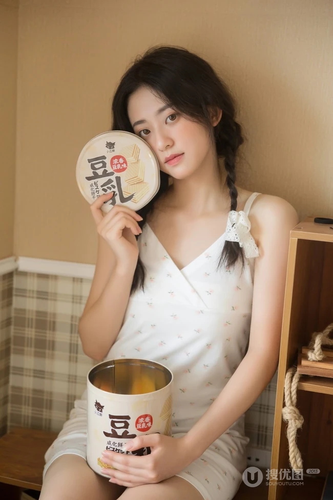 小碎花肩带白裙双麻花辫白袜少女居家慵懒动人休闲写真