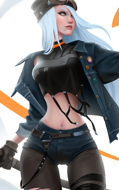 戴飞行员眼镜的白发动漫女人物