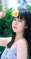 清纯甜美印花肩带长裙女生手拿雨伞超美户外清新写真照
