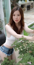 白皙匀称女生白茹雪Abby气质低领肩带家居服搭配超短裤街拍写真