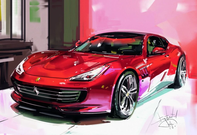 超牛插画师绘制的名牌跑车彩色原画手稿包括兰博基尼法拉利等，简直太惊艳了！
