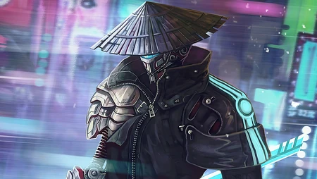 戴着斗笠的神秘动漫人物插画壁纸图片