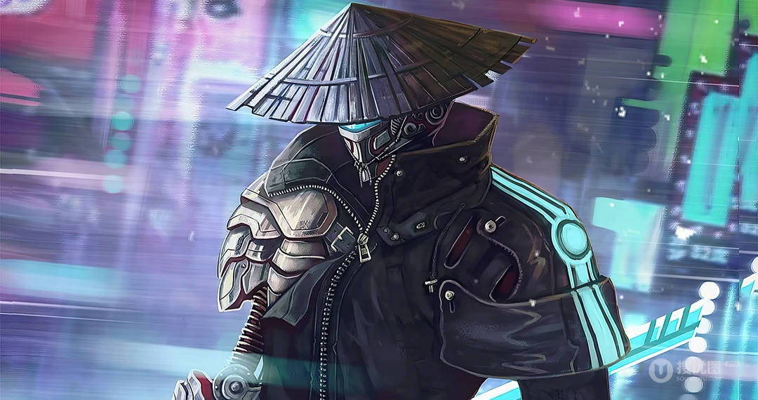 戴着斗笠的神秘动漫人物插画壁纸图片