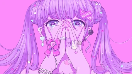 手悟面的双马尾辫动漫少女，满是少女心的电脑壁纸