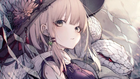 大蛇缠身的动漫女人物插画壁纸