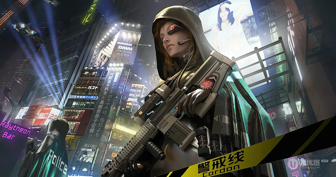 超酷来自未来的女特警警戒中的游戏场景插画壁纸