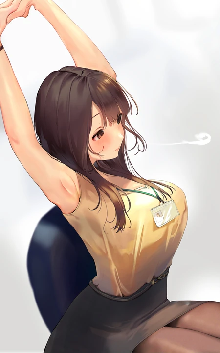 坐在沙发上升懒腰的大胸动漫美女
