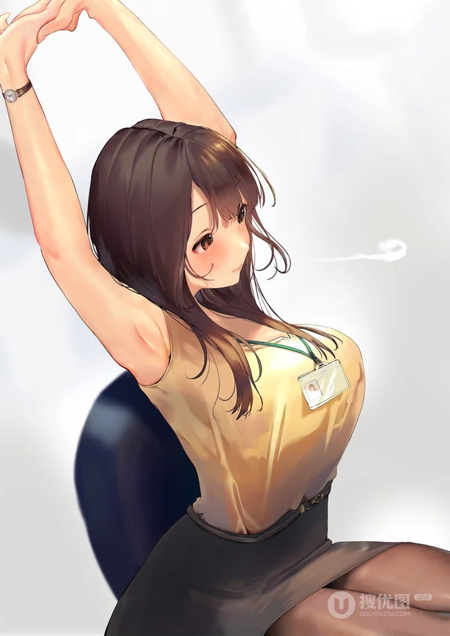 坐在沙发上升懒腰的大胸动漫美女