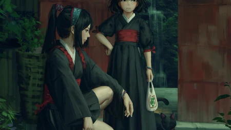 GUWEIZ作品蹲在后院台阶上的女孩