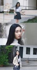 葛施敏学院风穿着清新清新白衫短裙户外写真