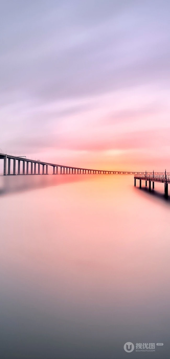 超清的夕阳下的跨海大桥摄影手机锁屏壁纸