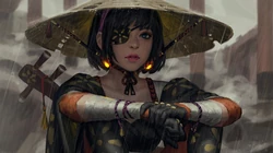 插画大神GUWEIZ人物插画壁纸系列之戴斗笠的独眼女孩角色