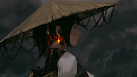 插画大神GUWEIZ人物插画壁纸系列之戴斗笠的独眼女孩角色