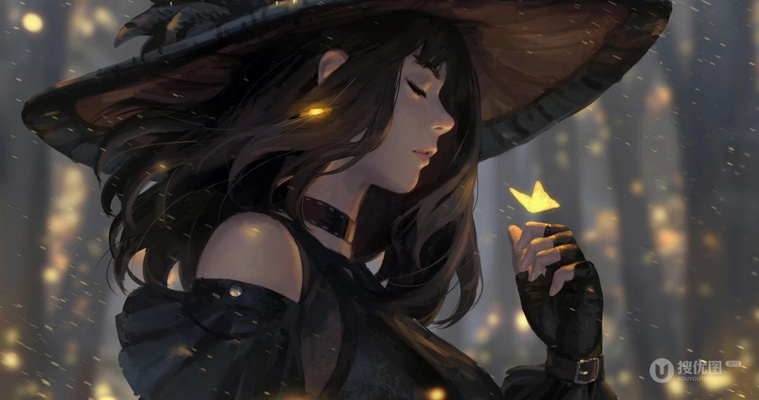插画大神GUWEIZ人物插画壁纸系列之戴斗笠的独眼女孩角色
