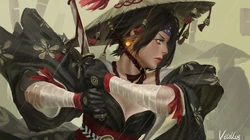 插画大神GUWEIZ人物插画壁纸系列之戴斗笠的独眼女孩角色