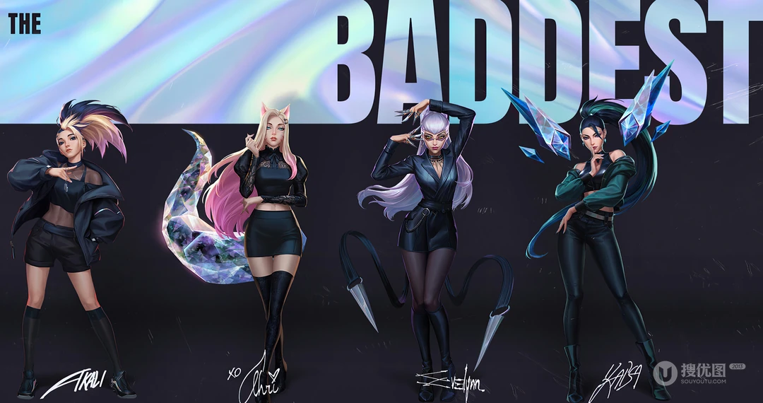 英雄联盟KDA女团的皮肤超清插画电脑壁纸，THEBADDEST单曲人物壁纸