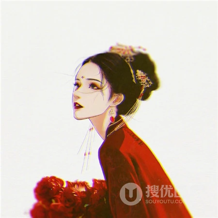 穿着不同款式红色衣服的手绘柔女生生，古装美人微信复古头像图片