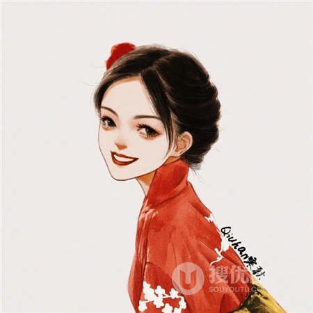穿着不同款式红色衣服的手绘柔女生生，古装美人微信复古头像图片