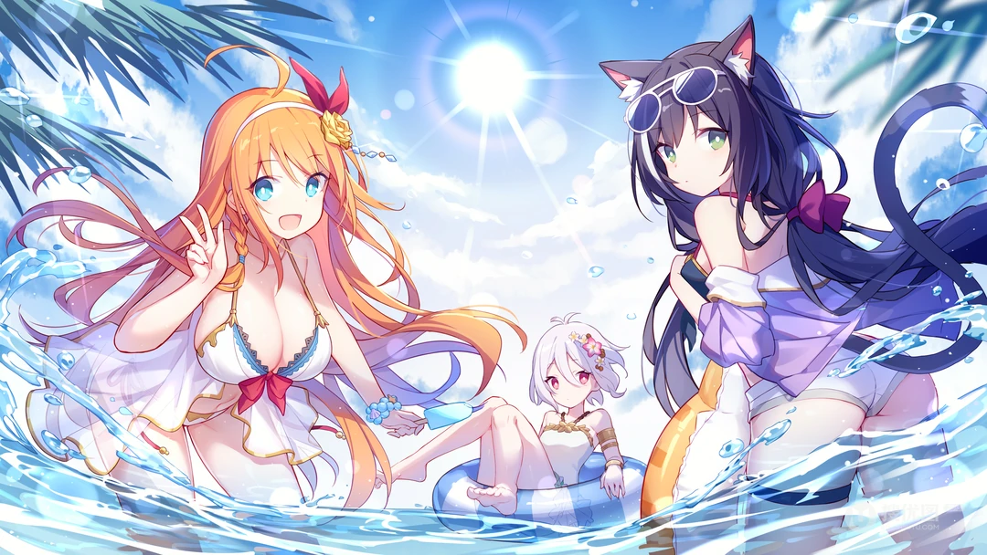 海边游泳的性感比基尼动漫美女插画个性壁纸