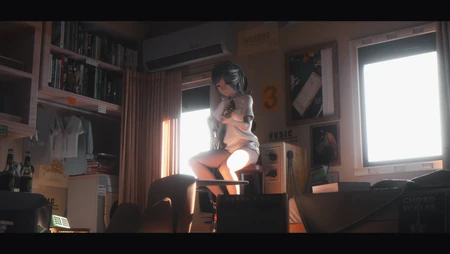 书房练吉他的动漫少女