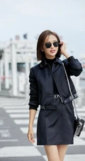 佟丽娅酷美黑衣黑裙搭配黑色墨镜时尚街拍look写真美照