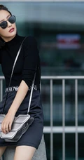 佟丽娅酷美黑衣黑裙搭配黑色墨镜时尚街拍look写真美照