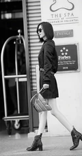 佟丽娅酷美黑衣黑裙搭配黑色墨镜时尚街拍look写真美照