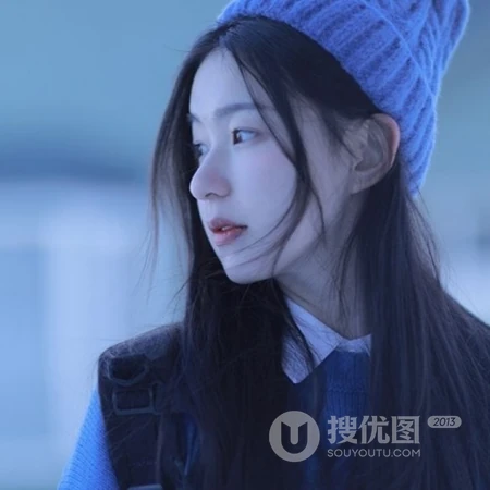 网图女生头像，雪地里的小清新，可爱，甜美蓝衣蓝帽少女头像图片
