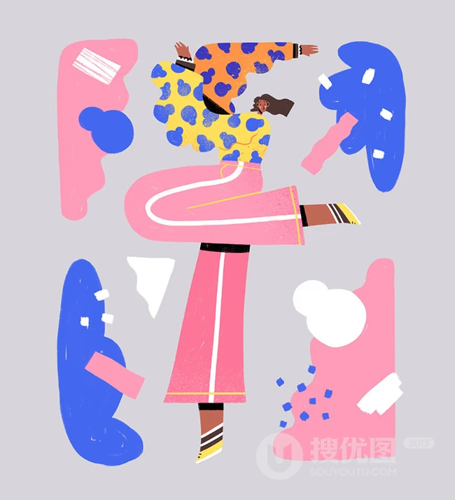 夸张的人物比例，以拼贴方式构图，色彩丰富具有趣味性的插画作品集