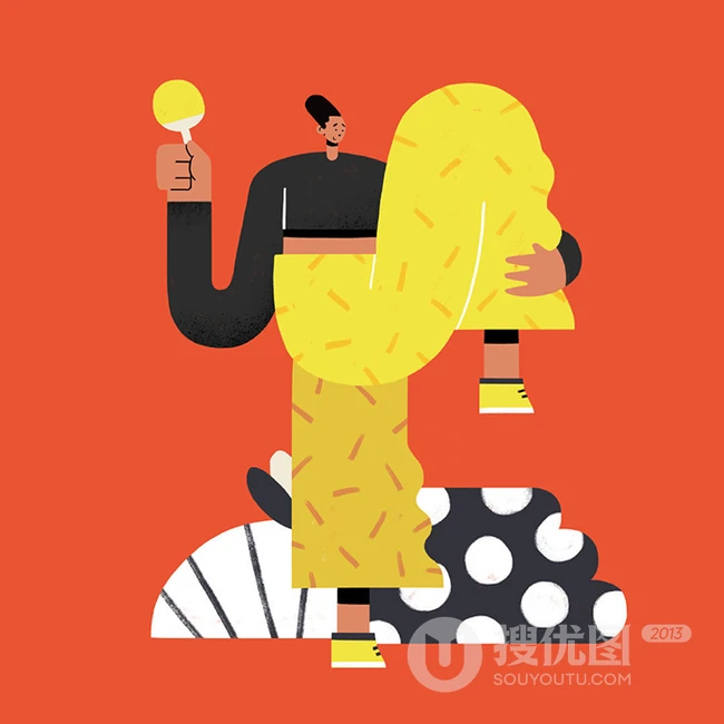 夸张的人物比例，以拼贴方式构图，色彩丰富具有趣味性的插画作品集