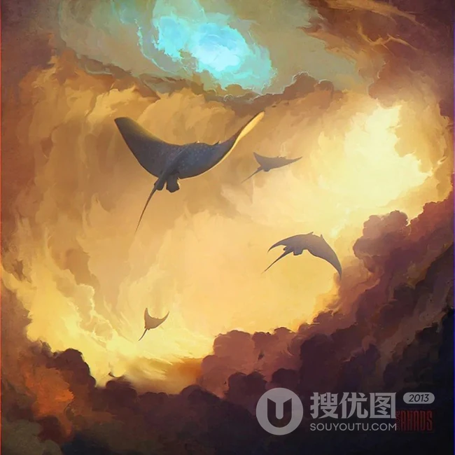 美轮美奂，仿佛仙境，如梦境般上天飞翔、下海遨游的梦幻场景插画美图