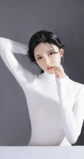 乌黑长发气质小脸气质女生小姐姐紧身白色连体家居服超美艺术摄影照片