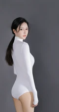 乌黑长发气质小脸气质女生小姐姐紧身白色连体家居服超美艺术摄影照片