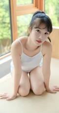 元气十足可爱大眼睛少女白色肩带背心短裤显白皙肌肤线条感写真图集