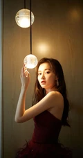 江铠同红色礼裙蓬蓬裙穿着参加2020时尚芭莎美妆大奖活动写真照