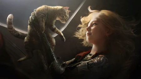 手托萌猫的动漫美女动漫插画桌面壁纸图片