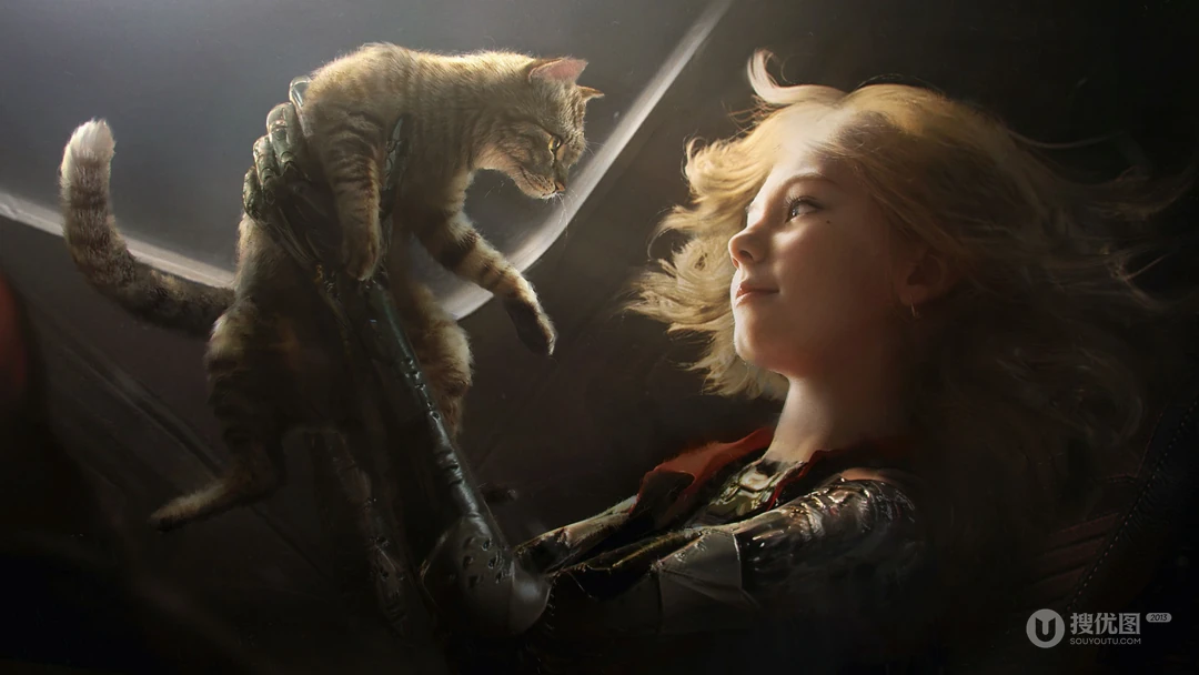 手托萌猫的动漫美女动漫插画桌面壁纸图片