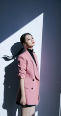 李沁温柔西装写真，翩若惊鸿影，享受秋日的阳光