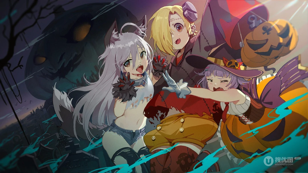 日系万圣节风格动漫魔法师插画桌面壁纸