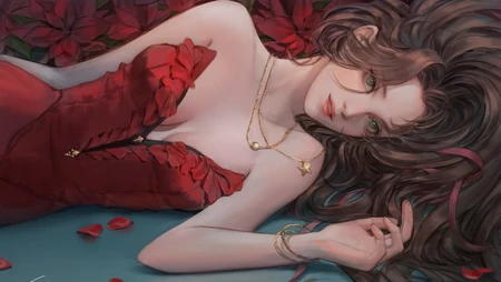 穿玫瑰花衣如玫瑰般美丽的动漫美女超清桌面壁纸
