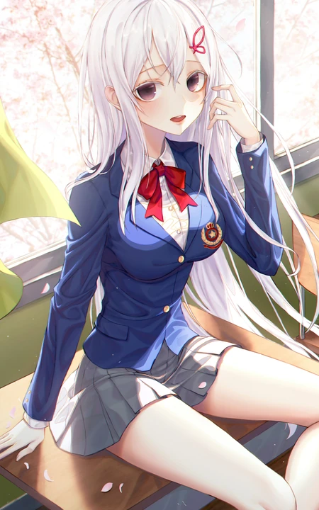 坐在客厅书桌上的动漫女学生