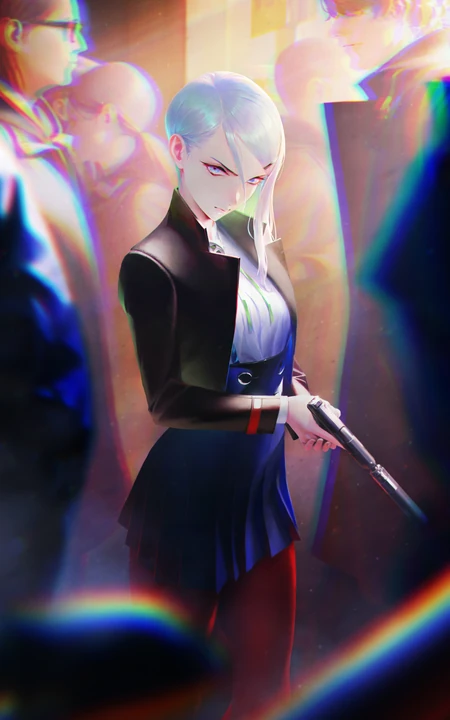 隐藏于人群中的霸气动漫女杀手插画手机壁纸