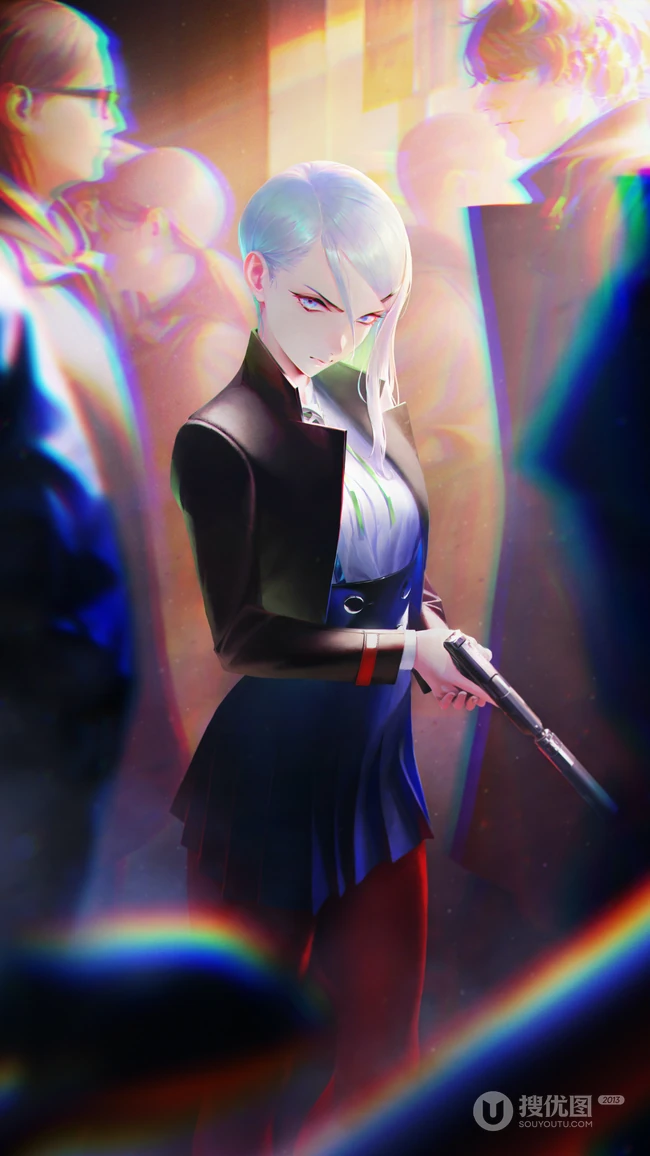 隐藏于人群中的霸气动漫女杀手插画手机壁纸
