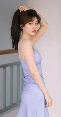 温柔可爱绝美漂亮少女小姐姐肩带小碎花V领长裙优雅楼道走廊写真