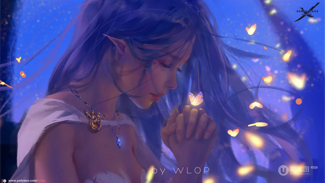 插画师wlop作品高清壁纸之弹钢琴的白衣公主
