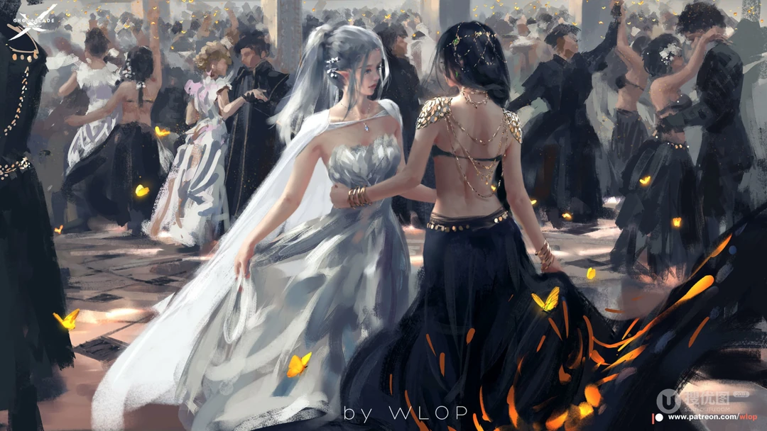 插画师wlop作品高清壁纸之弹钢琴的白衣公主