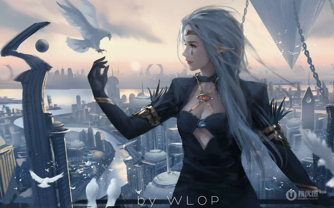 wlop插画壁纸作品集之黑裙公主系列人像插画
