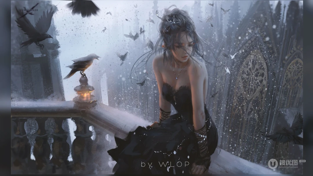 wlop插画壁纸作品集之黑裙公主系列人像插画